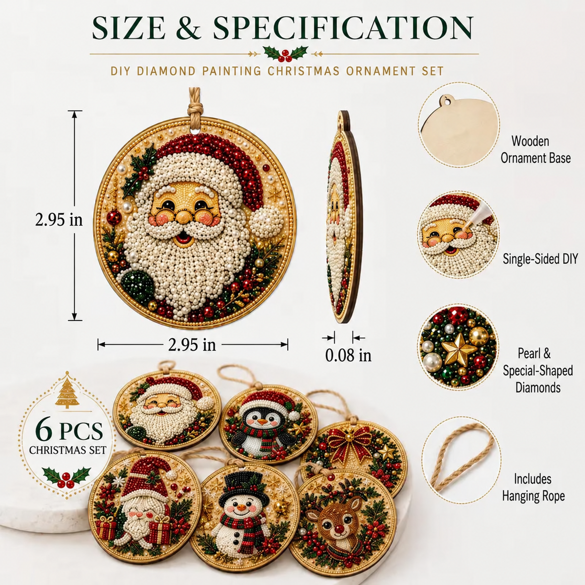 🎄Christmas Wooden Ornaments DIY Diamond Art Kit ✨🎁