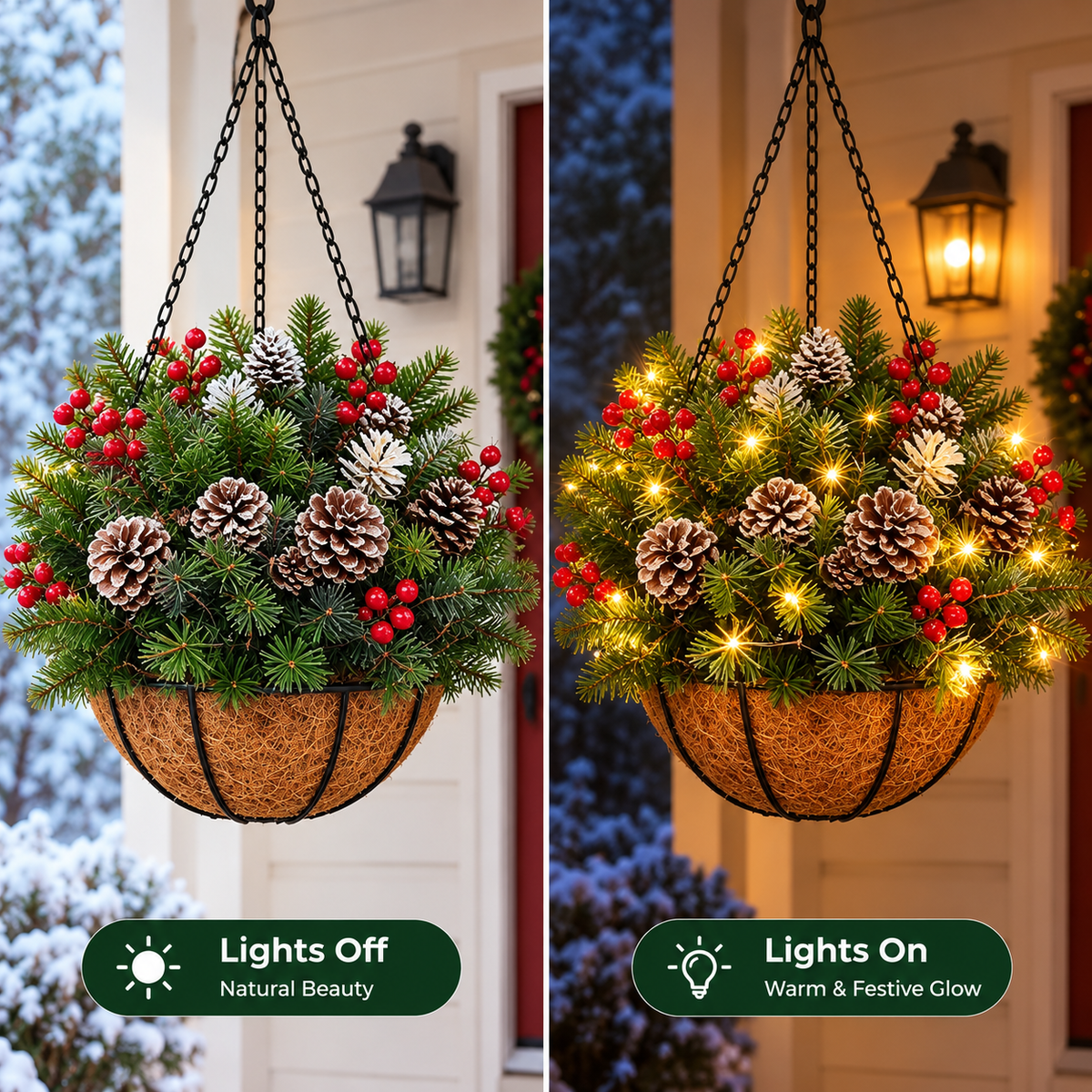 🎄 Last Day 50% OFF🏆Pre-Lit Christmas Hanging Basket |🎄 Pre-lit, weather-resistant, and zero maintenance🔥
