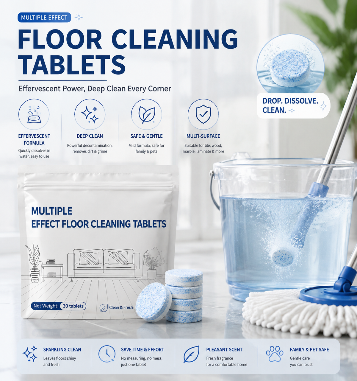 Floor Cleaning Tablets Multi-Surface Antibacterial Cleaner